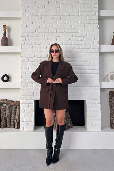 ONE COLOR TWO BUTTONS CLASSIC WOMAN JACKET BROWN/KAFE - 5