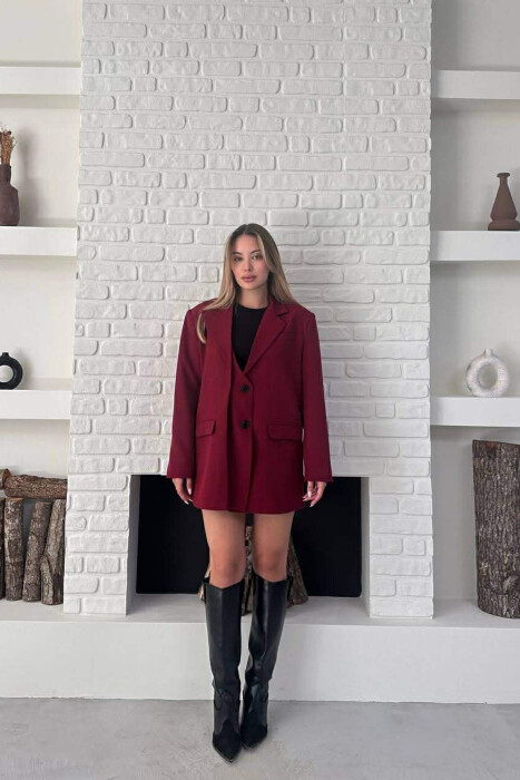 ONE COLOR TWO BUTTONS CLASSIC WOMAN JACKET BURGUNDY/VISHNJE - 2