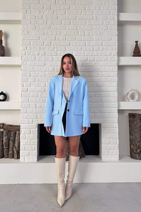 ONE COLOR TWO BUTTONS CLASSIC WOMAN JACKET LIGHTBLUE/BZ - 3