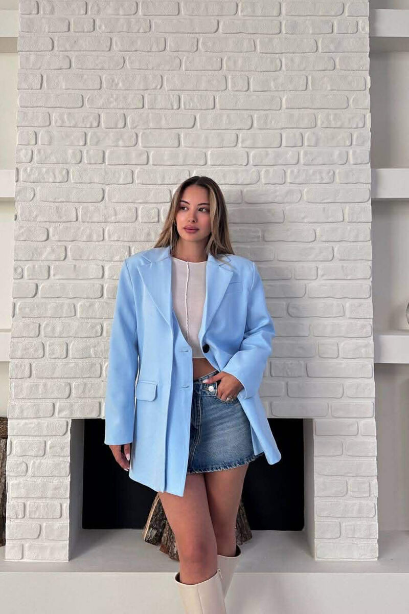 ONE COLOR TWO BUTTONS CLASSIC WOMAN JACKET LIGHTBLUE/BZ - 5