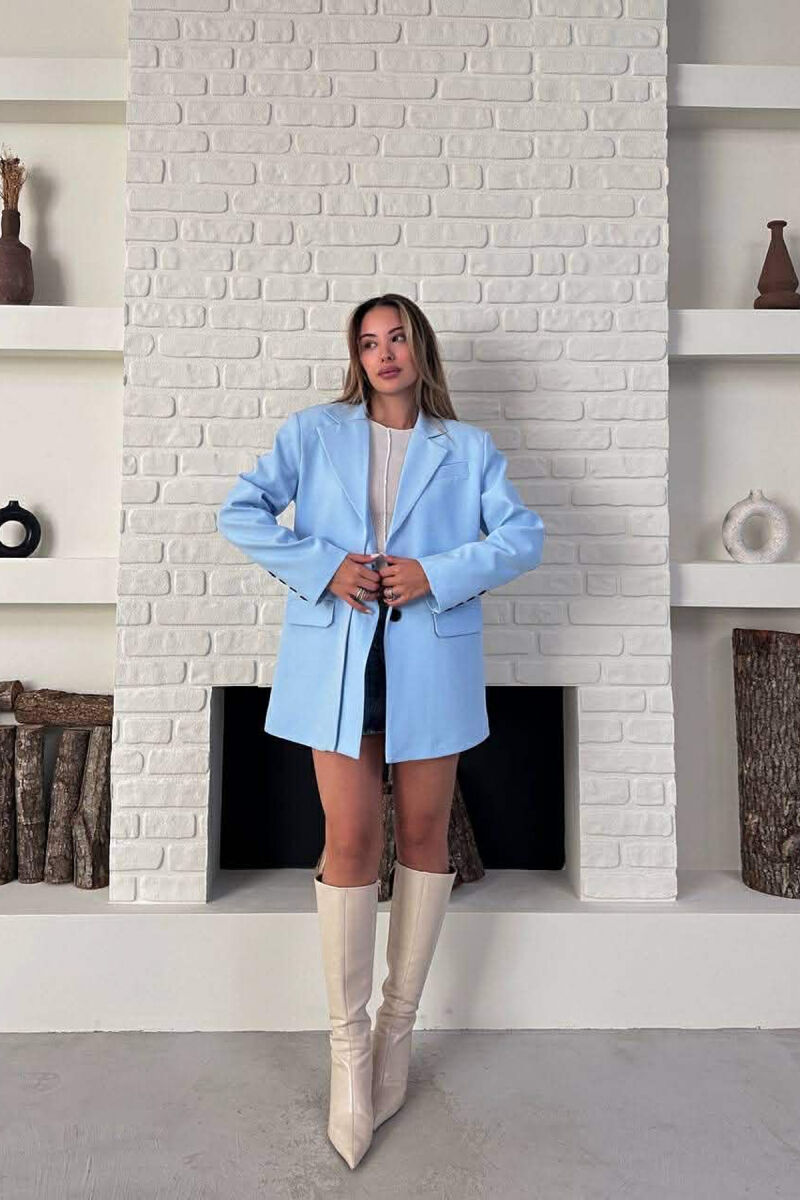 ONE COLOR TWO BUTTONS CLASSIC WOMAN JACKET LIGHTBLUE/BZ - 6