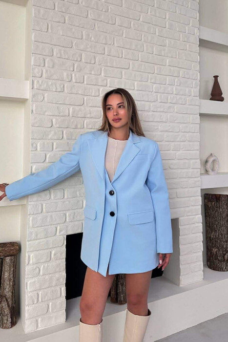 ONE COLOR TWO BUTTONS CLASSIC WOMAN JACKET LIGHTBLUE/BZ - 7
