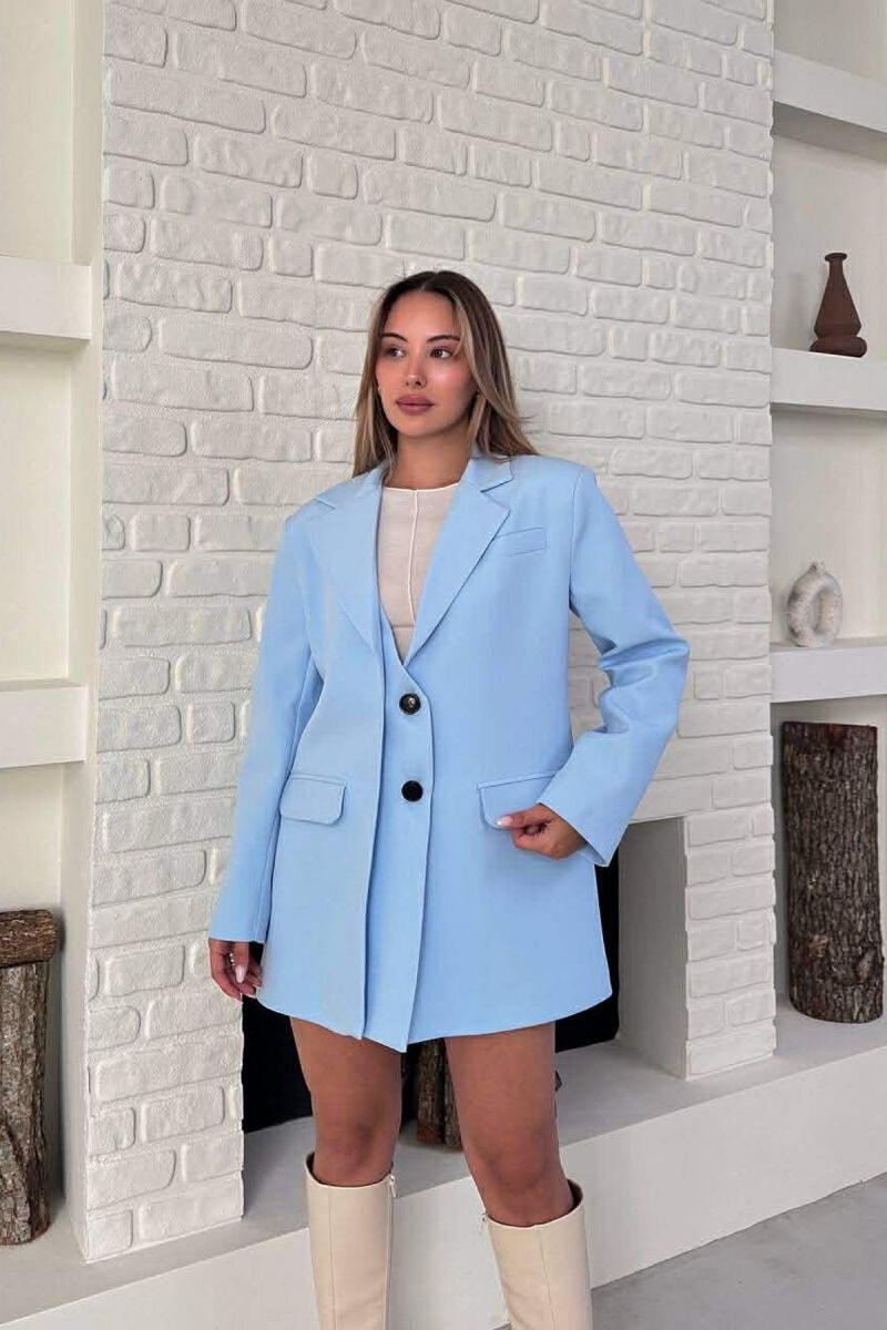 ONE COLOR TWO BUTTONS CLASSIC WOMAN JACKET LIGHTBLUE/BZ - 9
