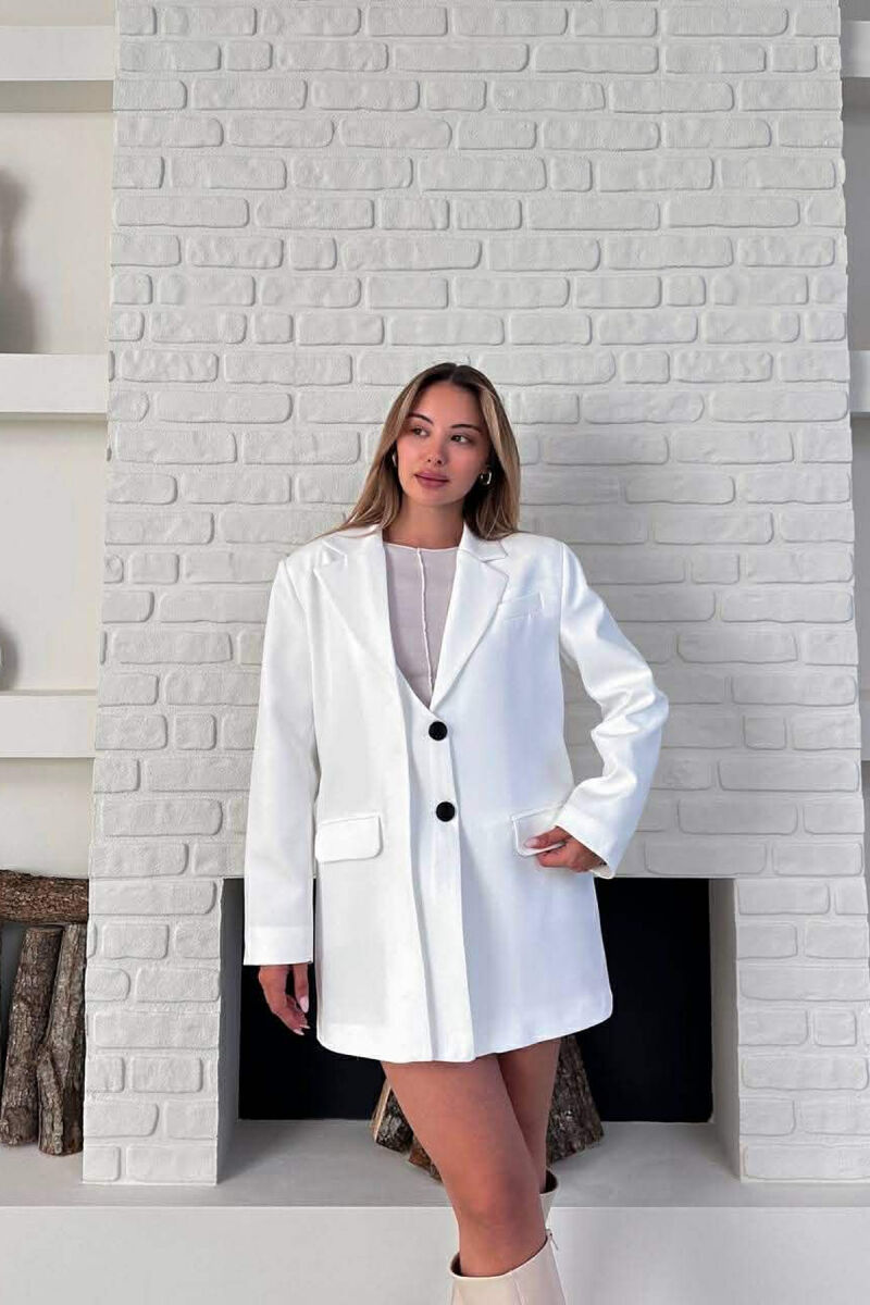 ONE COLOR TWO BUTTONS CLASSIC WOMAN JACKET WHITE-E BARDHE - 1