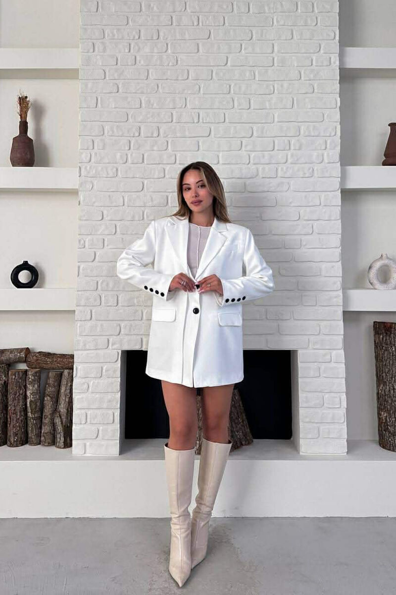 ONE COLOR TWO BUTTONS CLASSIC WOMAN JACKET WHITE-E BARDHE - 4