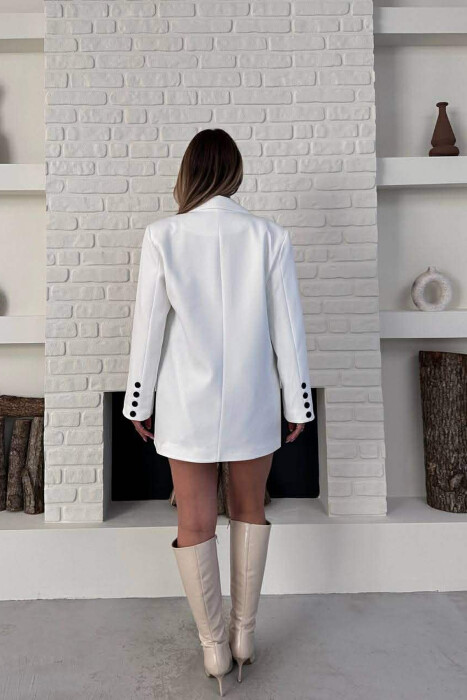 ONE COLOR TWO BUTTONS CLASSIC WOMAN JACKET WHITE-E BARDHE - 7