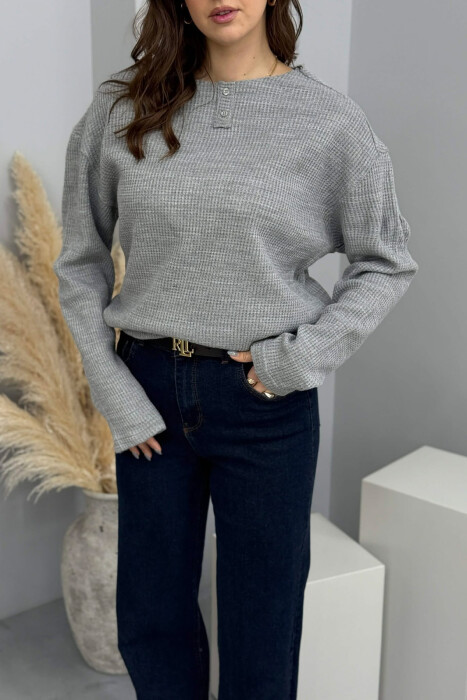 ONE COLOR TWO BUTTONS WOMEN SWEATSHIRT GREY/GRI - 3