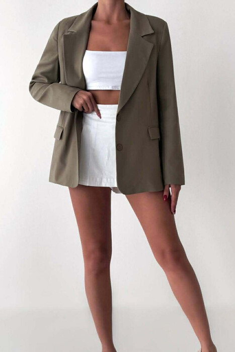 ONE COLOR TWO BUTTONS WOMAN JACKET LIGHT BROWN/KAZB - KLAUDIO FASHION