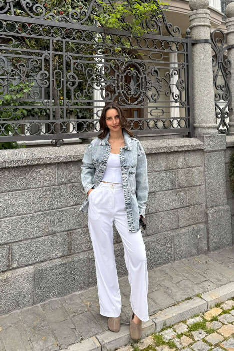 ONE COLOR TWO FRONT POCKETS DENIM WOMAN JACKET BABY BLUE/BLU BY - KLAUDIO FASHION