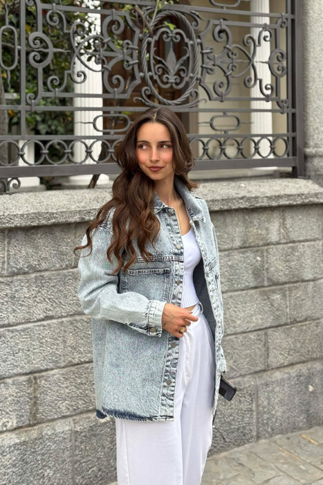 ONE COLOR TWO FRONT POCKETS DENIM WOMAN JACKET BABY BLUE/BLU BY - 3