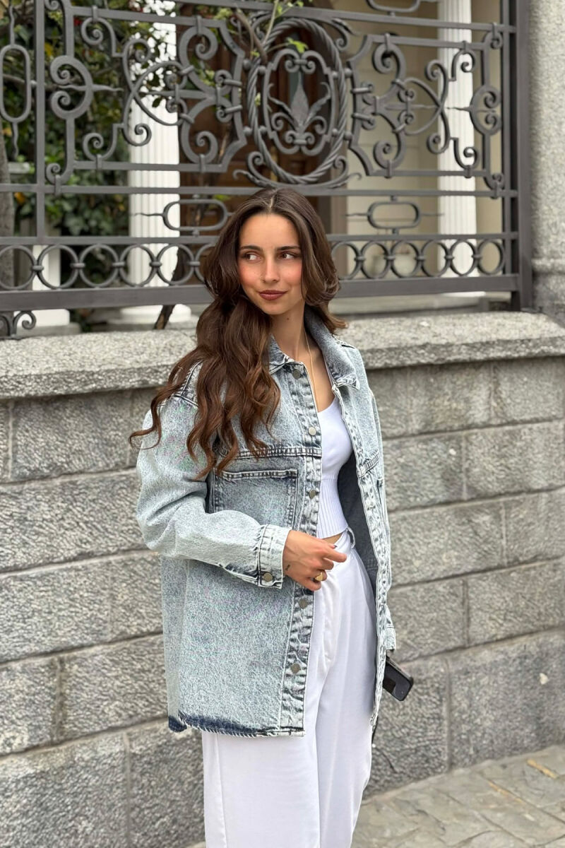 ONE COLOR TWO FRONT POCKETS DENIM WOMAN JACKET BABY BLUE/BLU BY - 3