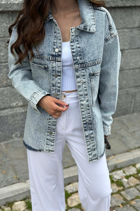 ONE COLOR TWO FRONT POCKETS DENIM WOMAN JACKET BABY BLUE/BLU BY - 4