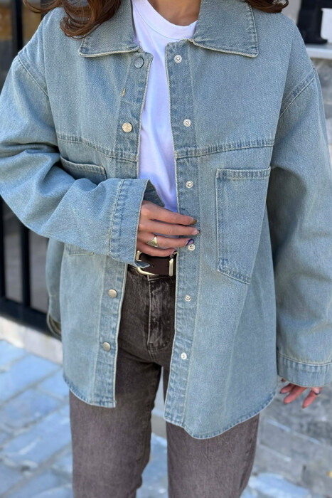 ONE COLOR TWO FRONT POCKETS DENIM WOMAN JACKET LIGHTBLUE/BZ - 2