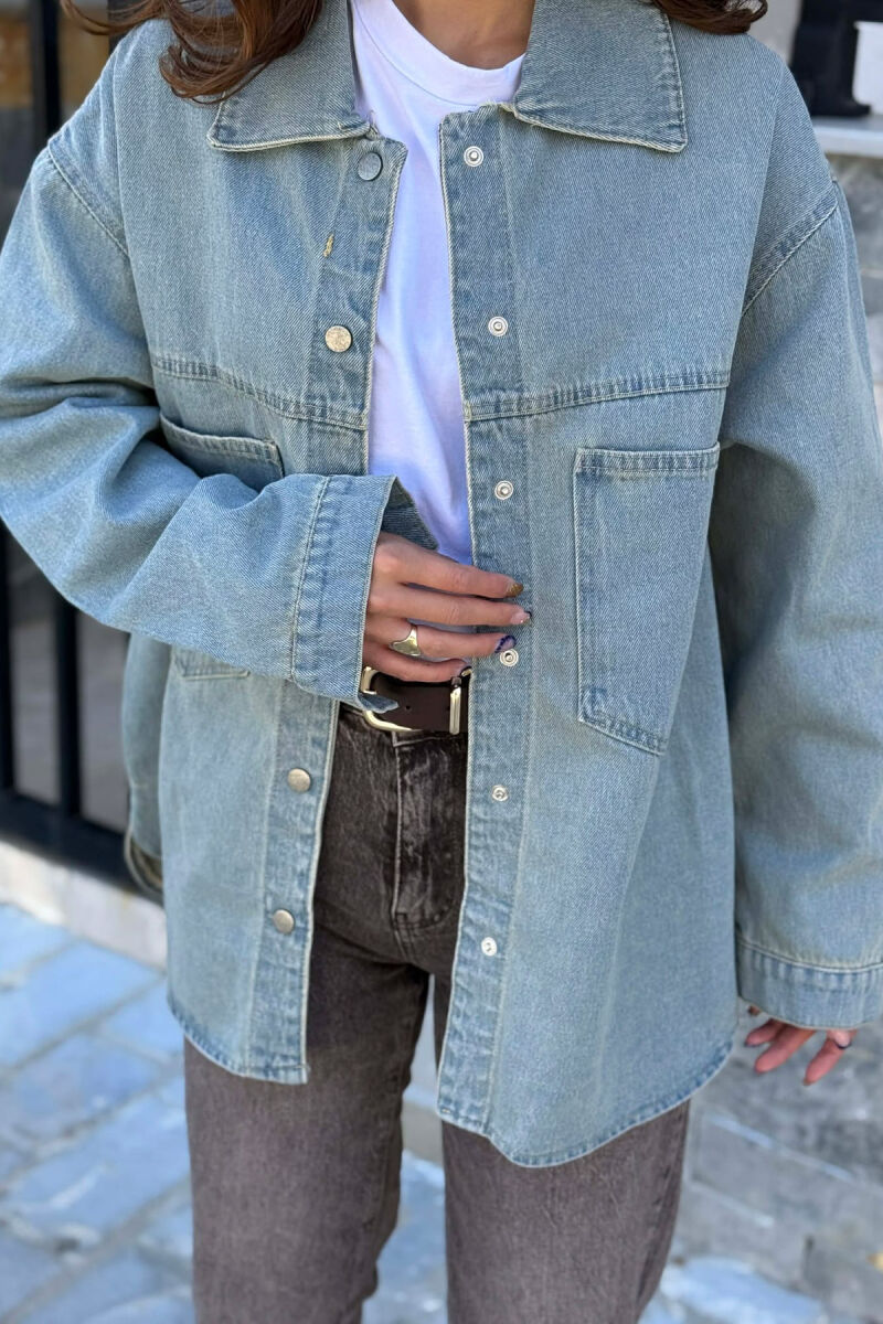 ONE COLOR TWO FRONT POCKETS DENIM WOMAN JACKET LIGHTBLUE/BZ - 2