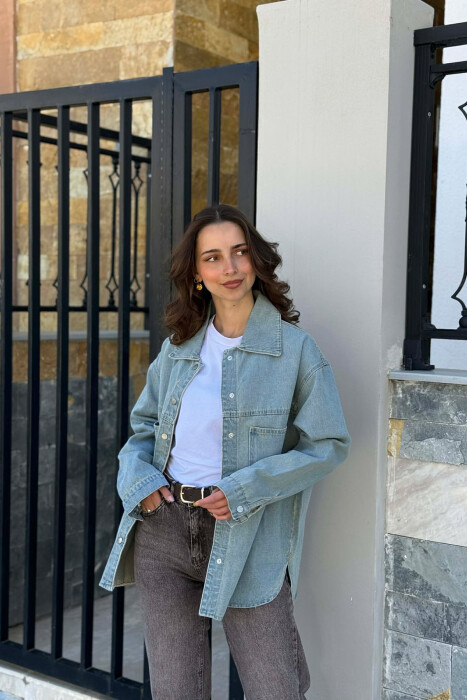 ONE COLOR TWO FRONT POCKETS DENIM WOMAN JACKET LIGHTBLUE/BZ - 3