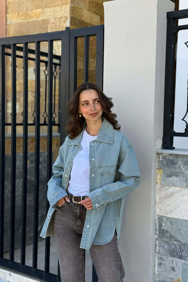 ONE COLOR TWO FRONT POCKETS DENIM WOMAN JACKET LIGHTBLUE/BZ - 3