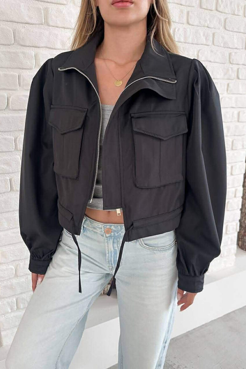ONE COLOR TWO FRONT POCKETS WOMAN JACKET BLACK/ E ZEZE - 2