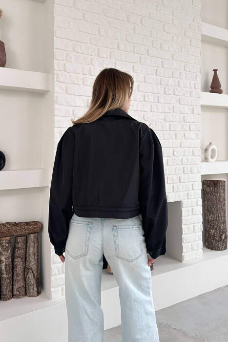 ONE COLOR TWO FRONT POCKETS WOMAN JACKET BLACK/ E ZEZE - 5