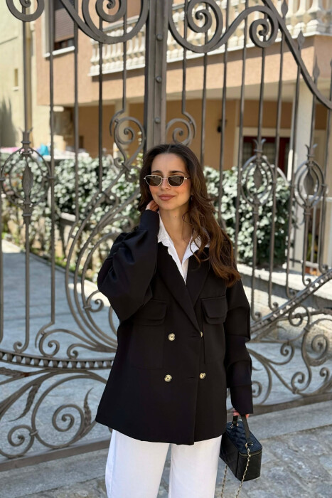 ONE COLOR TWO FRONT POCKETS WOMAN JACKET BLACK/ E ZEZE - 1