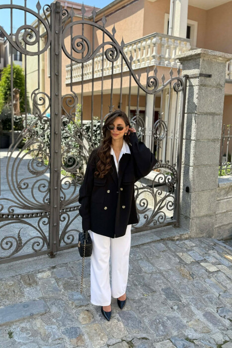 ONE COLOR TWO FRONT POCKETS WOMAN JACKET BLACK/ E ZEZE - 3