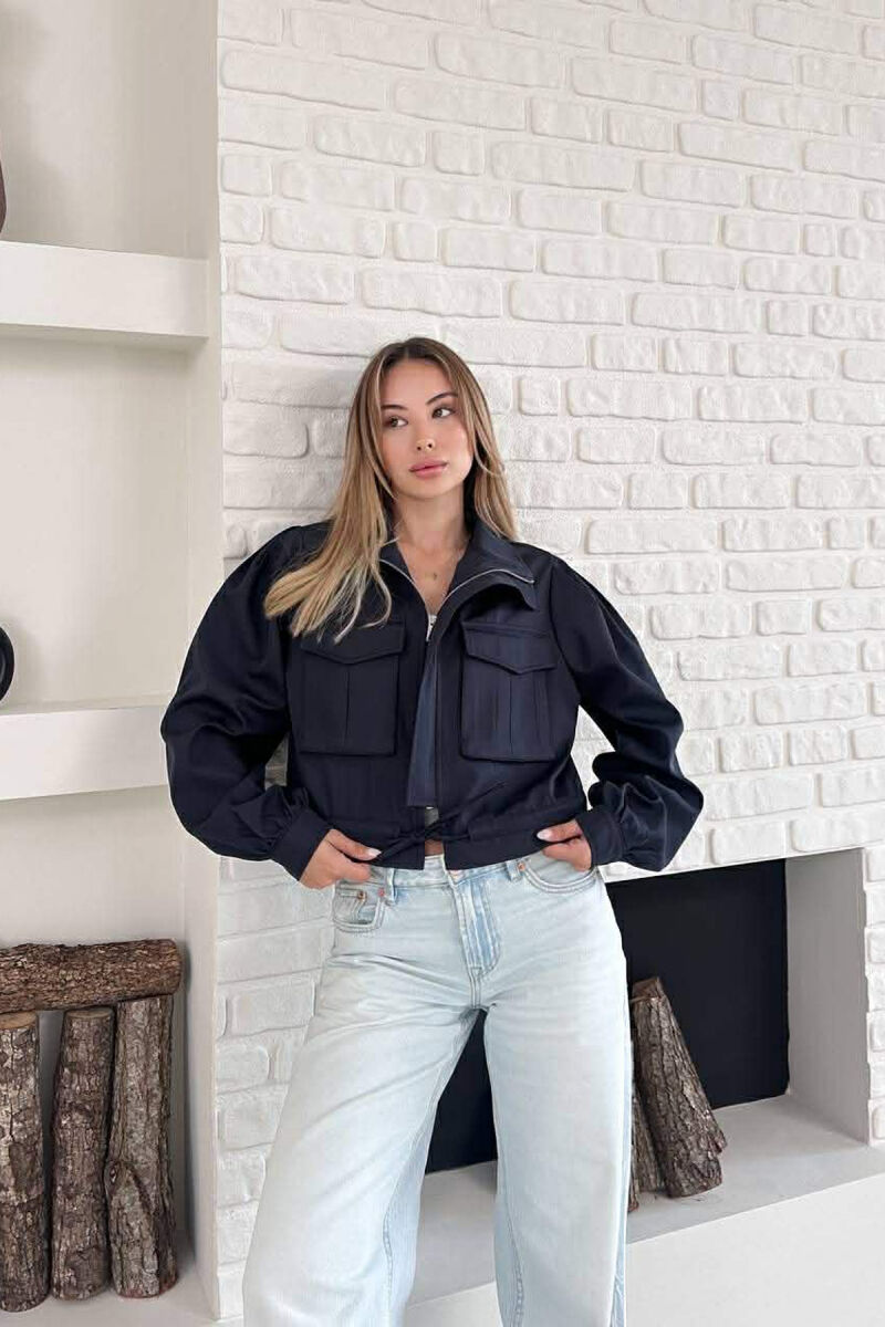 ONE COLOR TWO FRONT POCKETS WOMAN JACKET BLUE/BLU - 4