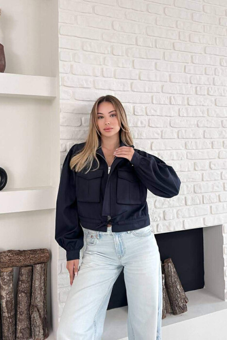 ONE COLOR TWO FRONT POCKETS WOMAN JACKET BLUE/BLU - 5