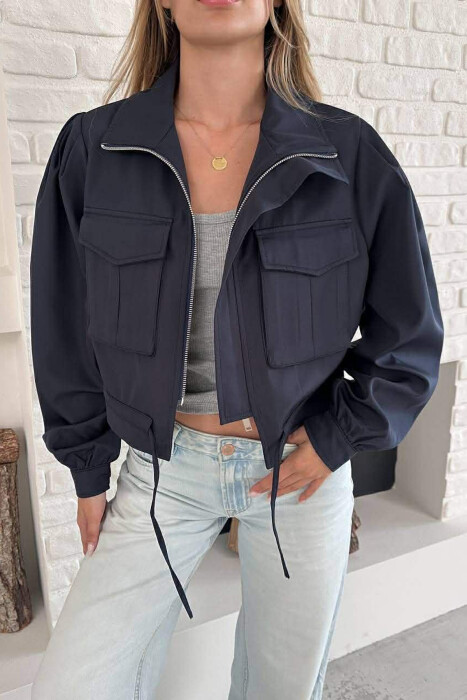 ONE COLOR TWO FRONT POCKETS WOMAN JACKET BLUE/BLU - 6