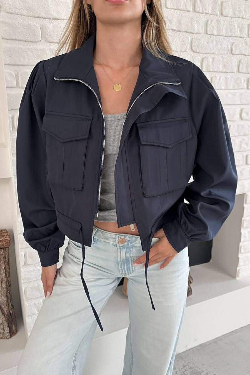ONE COLOR TWO FRONT POCKETS WOMAN JACKET BLUE/BLU - 6