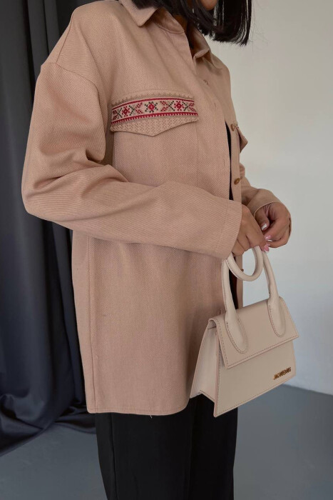 ONE COLOR TWO POCKETS WOMEN SHIRT BEIGE/BEZHE - 3