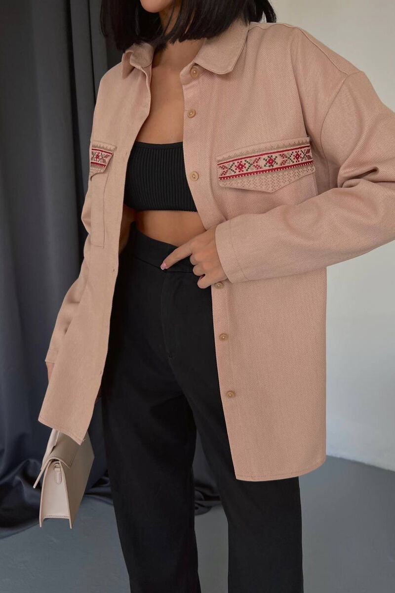 ONE COLOR TWO POCKETS WOMEN SHIRT BEIGE/BEZHE - 4