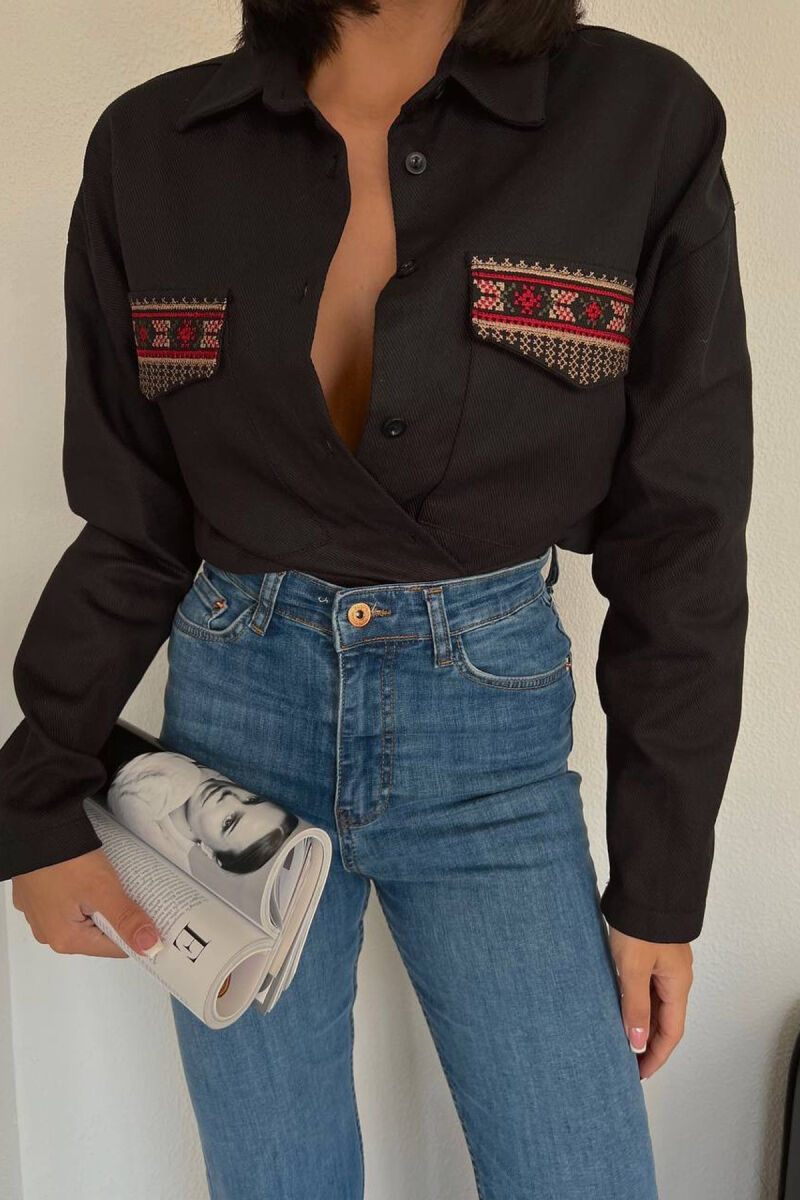 ONE COLOR TWO POCKETS WOMEN SHIRT BLACK/ E ZEZE - 4