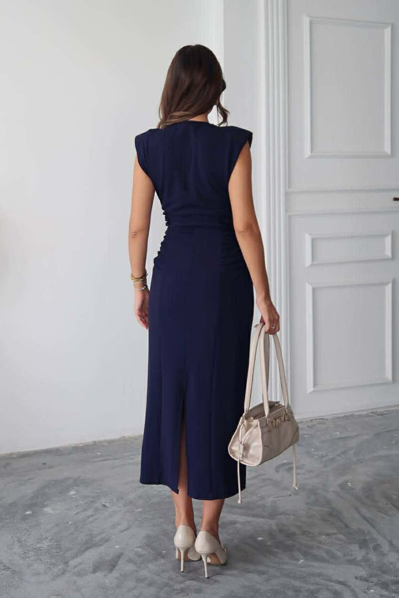 ONE COLOR V NECK CUT OPEN LONG WOMEN DRESS BLUE/BLU - 2