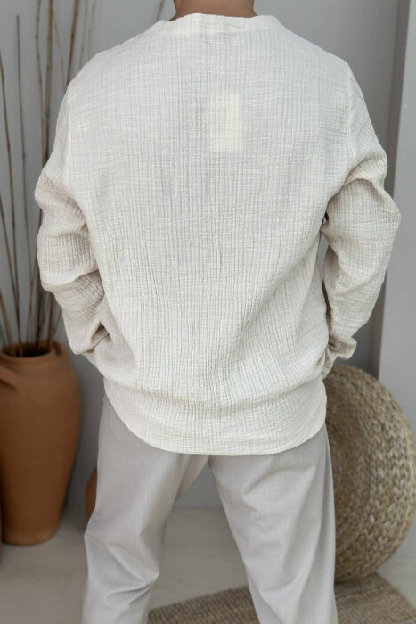 ONE COLOR V NECK MEN SHIRT BEIGE/BEZHE - 3