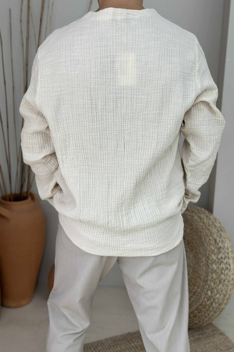 ONE COLOR V NECK MEN SHIRT BEIGE/BEZHE - 3