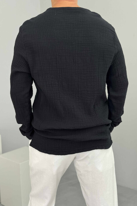 ONE COLOR V NECK MEN SHIRT BLACK/ E ZEZE - 2