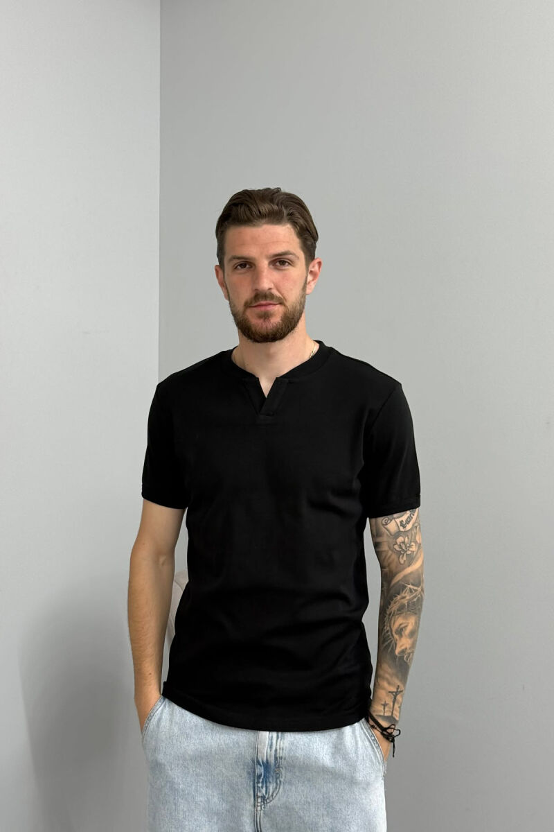 ONE COLOR V NECK MEN T-SHIRT BLACK/ E ZEZE - 1