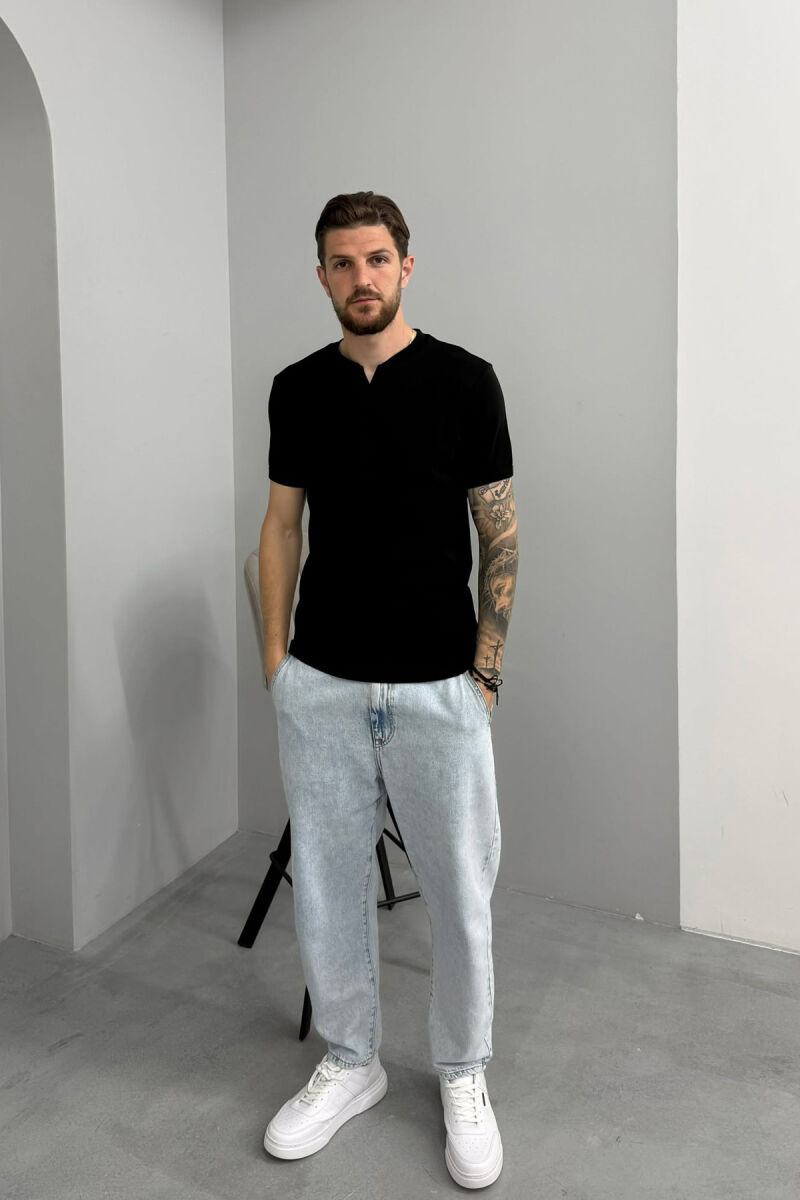 ONE COLOR V NECK MEN T-SHIRT BLACK/ E ZEZE - 3