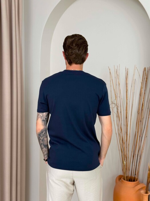 ONE COLOR V NECK MEN T-SHIRT BLUE/BLU - 2