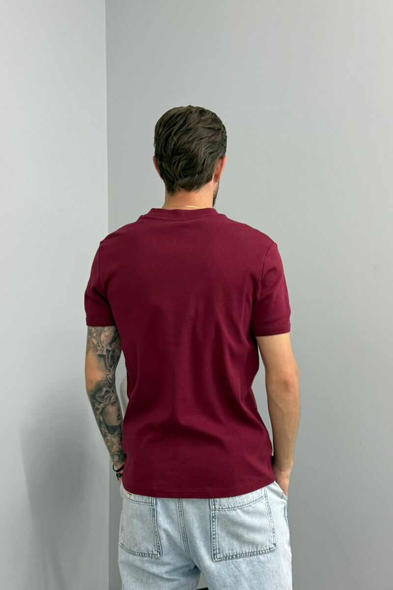 ONE COLOR V NECK MEN T-SHIRT BURGUNDY/VISHNJE - 2