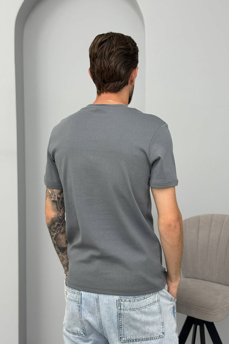 ONE COLOR V NECK MEN T-SHIRT GREY/GRI - 2