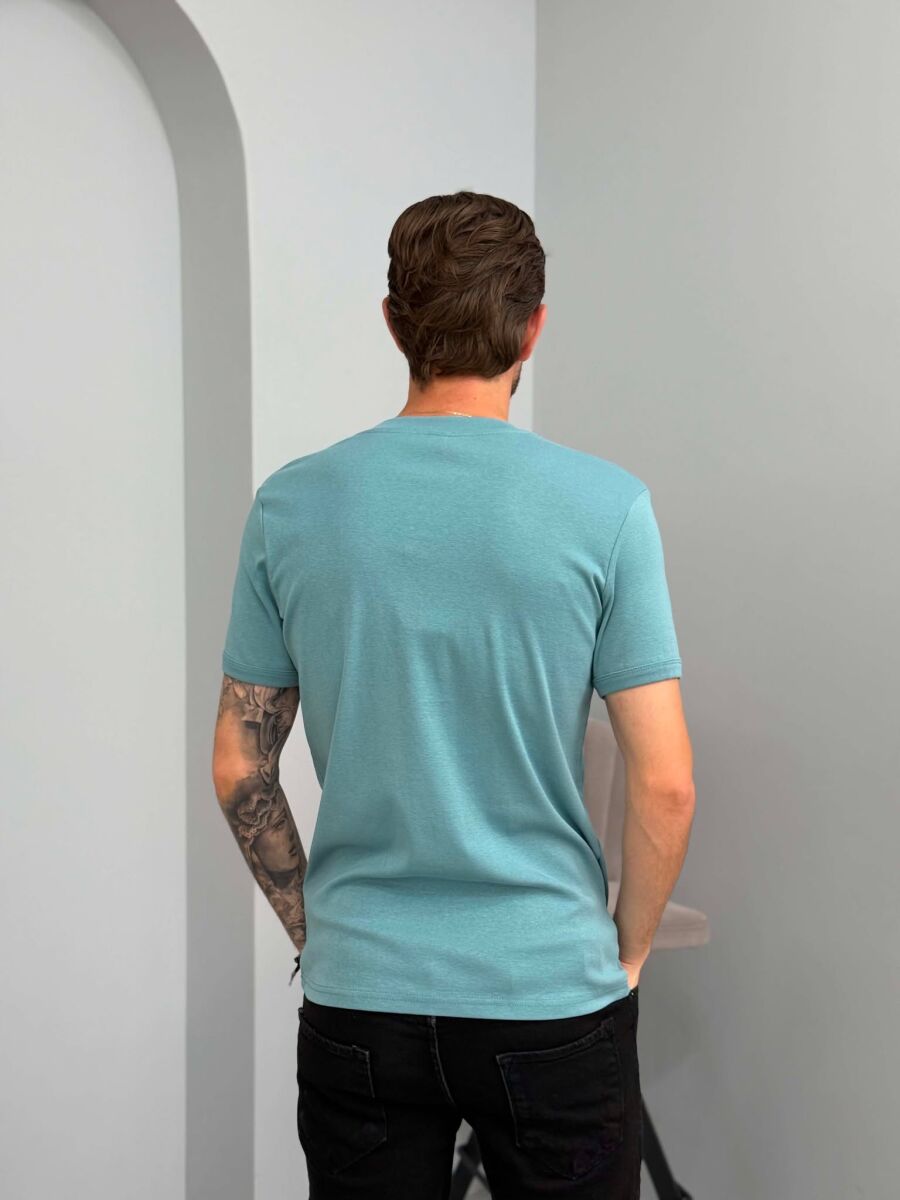 ONE COLOR V NECK MEN T-SHIRT LIGHTBLUE/BZ - 2