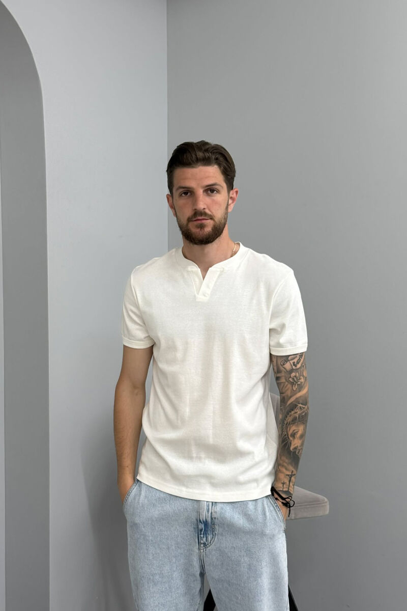 ONE COLOR V NECK MEN T-SHIRT WHITE-E BARDHE - 1