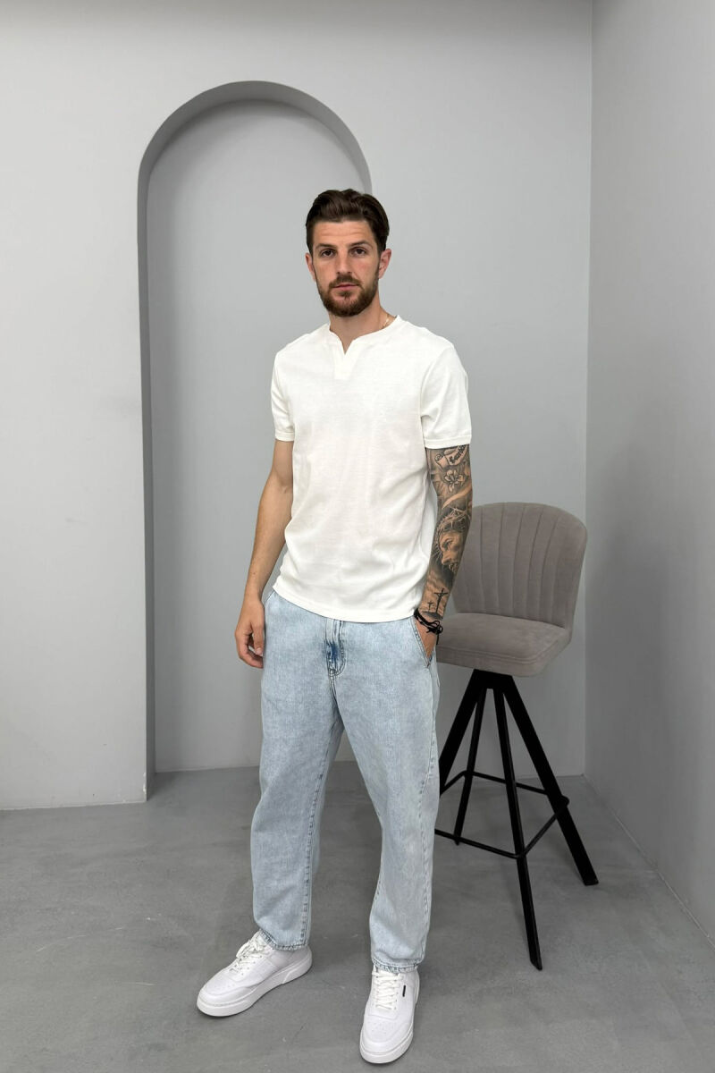 ONE COLOR V NECK MEN T-SHIRT WHITE-E BARDHE - 3