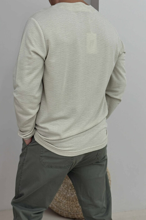 ONE COLOR V NECK POCKET DETAIL MEN SWEATER BEIGE/BEZHE - 4