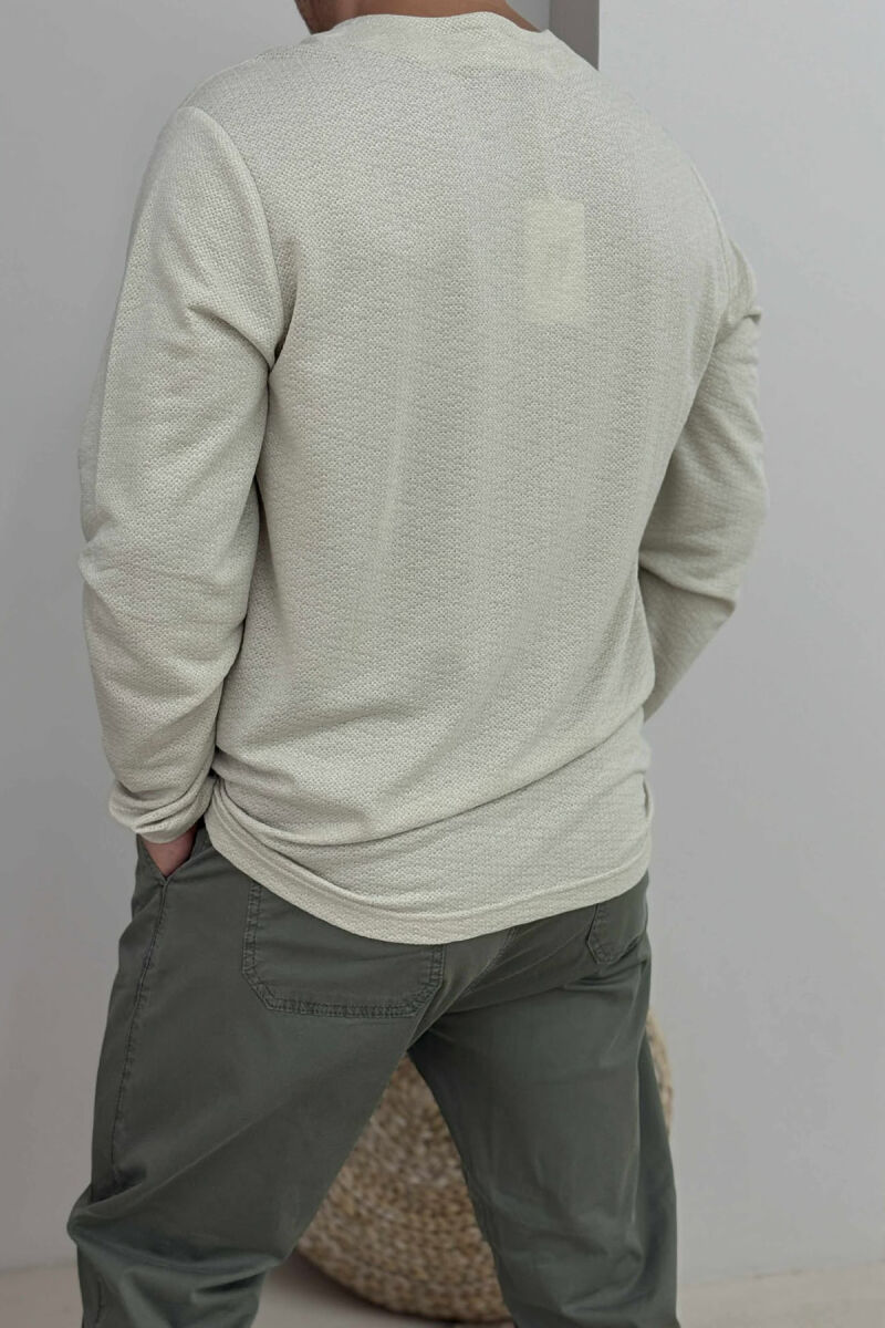 ONE COLOR V NECK POCKET DETAIL MEN SWEATER BEIGE/BEZHE - 4