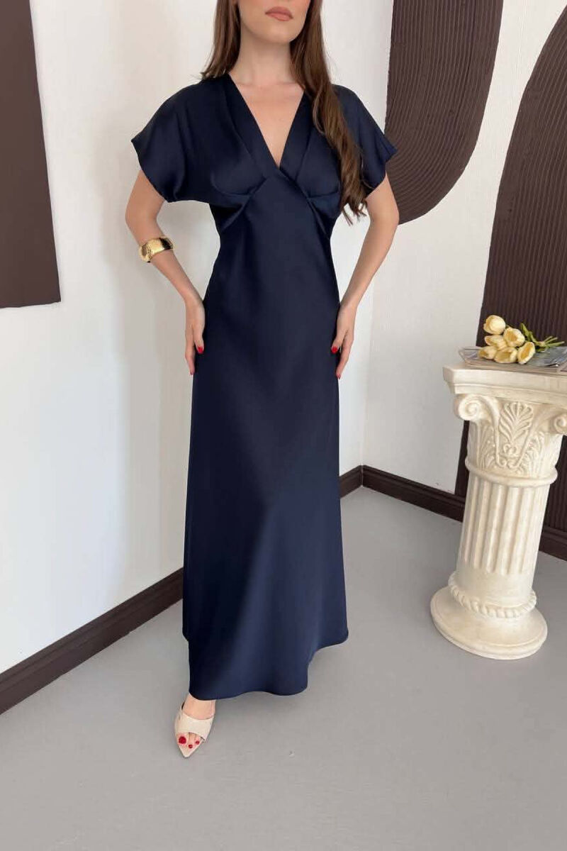 ONE COLOR V NECK SHINY WOMAN DRESS BLUE/BLU - 2