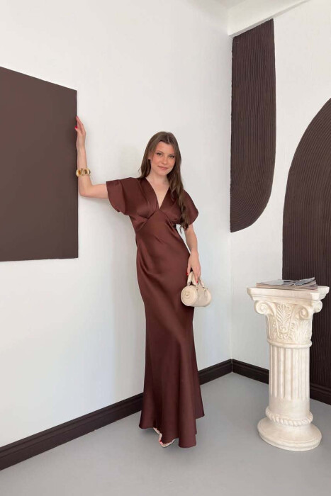 FUSTAN NJE NGJYRESH ME JAKE V ME SHKELQIM PER FEMRA NE NGJYRE KAFE - KLAUDIO FASHION