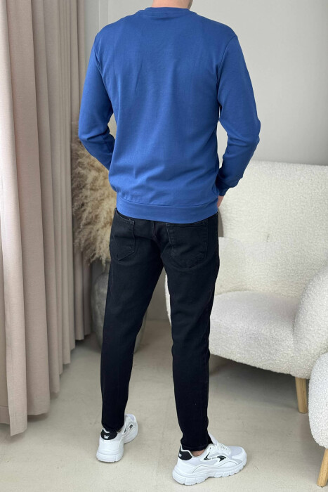 ONE COLOR V NECK SIMPLE MEN SWEATSHIRT BLUE/BLU - 4