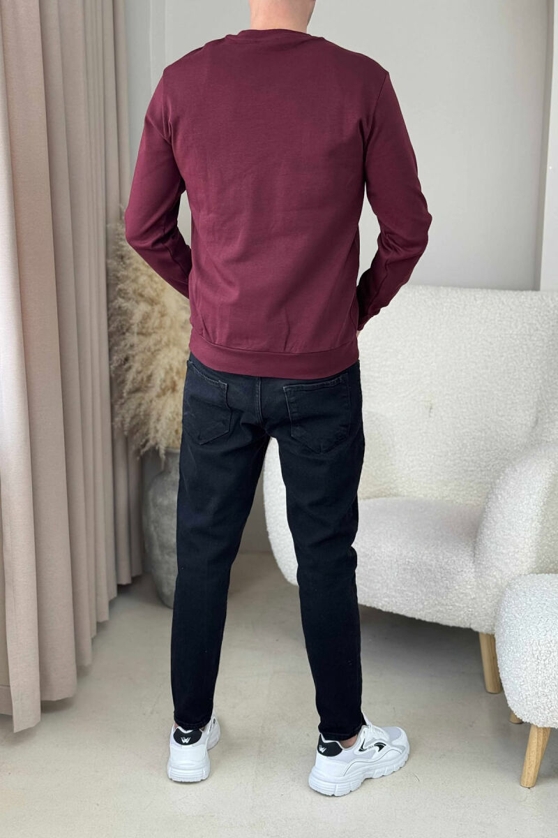 ONE COLOR V NECK SIMPLE MEN SWEATSHIRT BURGUNDY/VISHNJE - 3