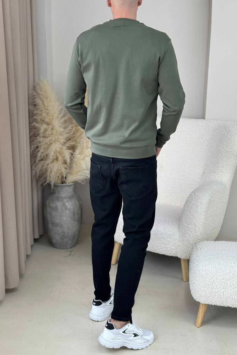 ONE COLOR V NECK SIMPLE MEN SWEATSHIRT GREEN/JESHILE - 3